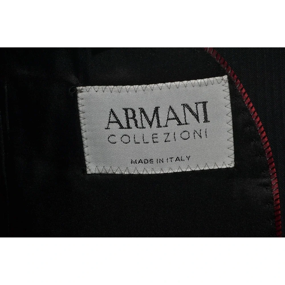 Armani Collezioni Jacket Mens 40 Black Wool Two Button Blazer Coat Striped Italy